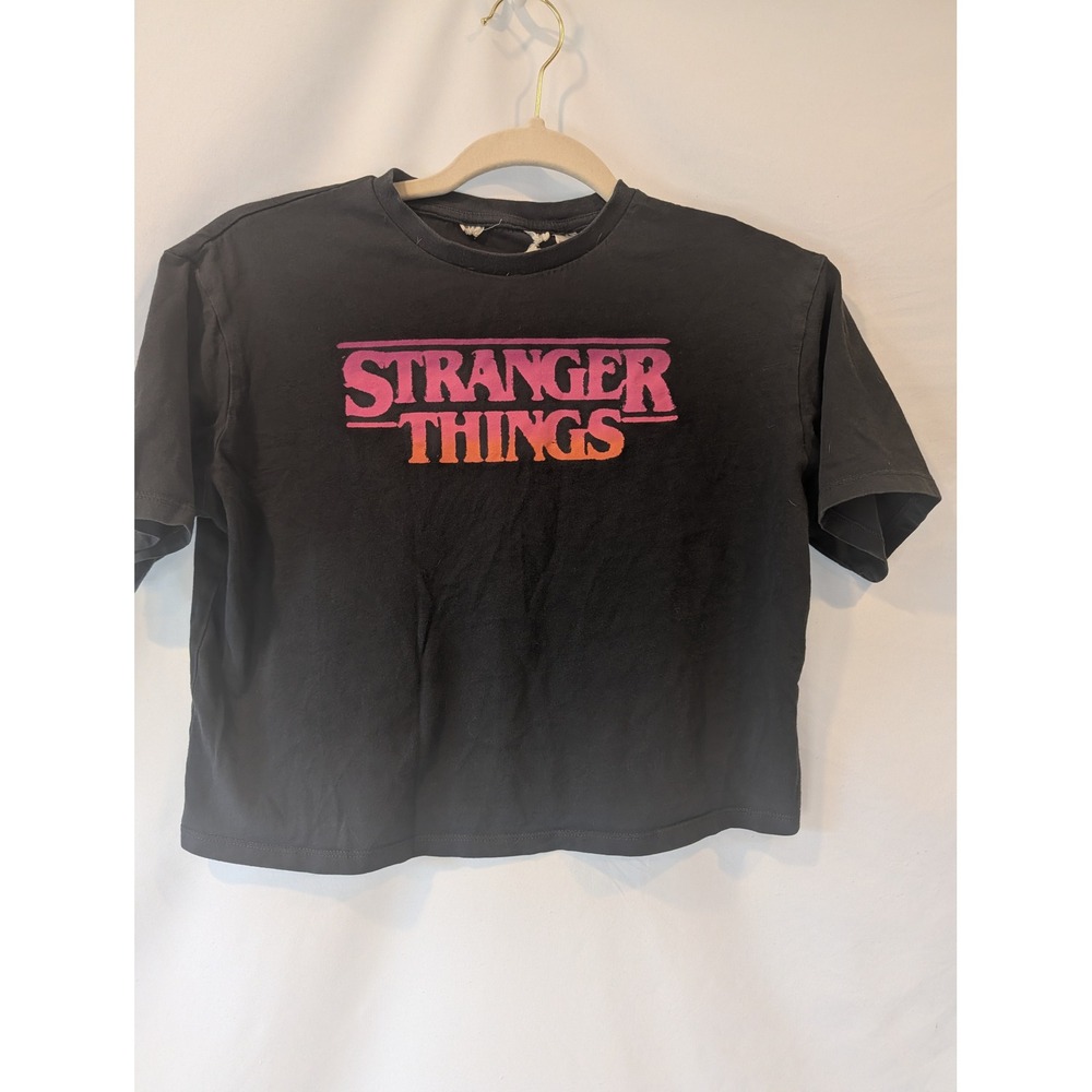 HM Stranger Things Netflix Graphic Tee Black Pink Orange Kids Size 12/14